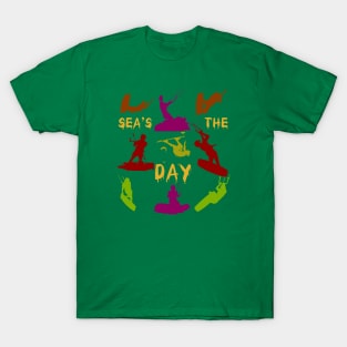 Kitesurfer Silhouette Pattern With Seas The Day Quote T-Shirt